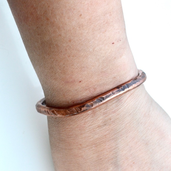Heavy Gauge Solid Copper Cuff Bracelet Rustic Boho - Picture 7 of 8